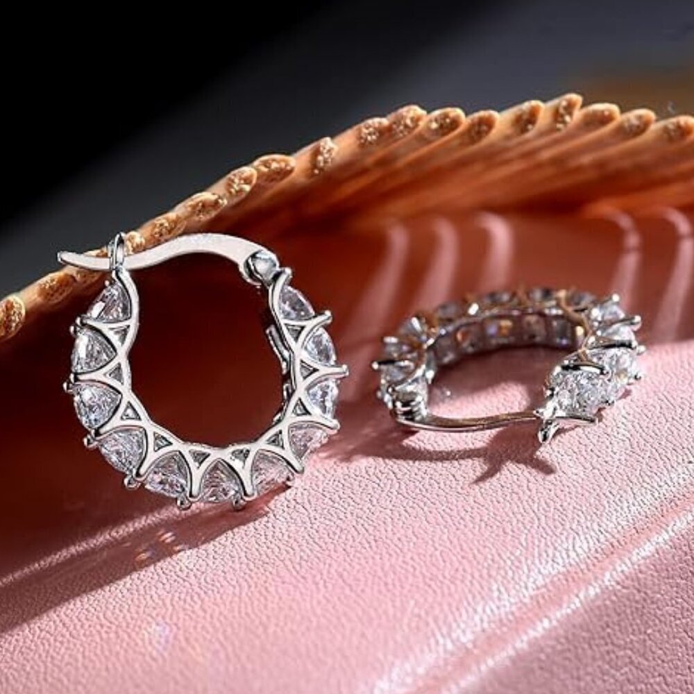 Women's 14K Gold Plated 925 Sterling Silver Cubic Zirconia Hoop Dainty Earrings - Picture 2 of 6